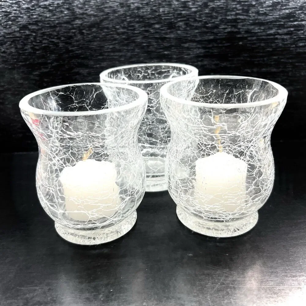 Set of 2Vintage Clear Crackle Glass Candle Holder/Votive- Wedding-Party-Romance